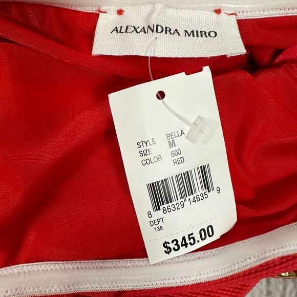 Alexandra Miro Bella Swimsuit Cut-Out Side Gold Heart Buttons Textured Red M NWT - Picture 6 of 10